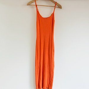 Misguided Neon Coral Bodycon Midi Summer Vibrant Lightweight Dress